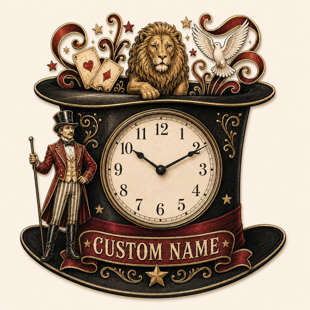 Stage magic enthusiasts Custom Name Wall Clock — personalized with a custom name