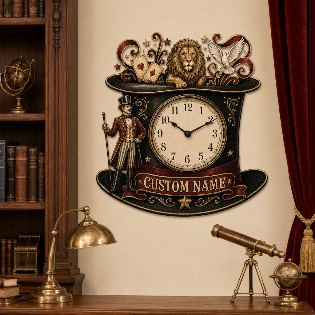 Stage magic enthusiasts Custom Name Wall Clock — personalized with a custom name