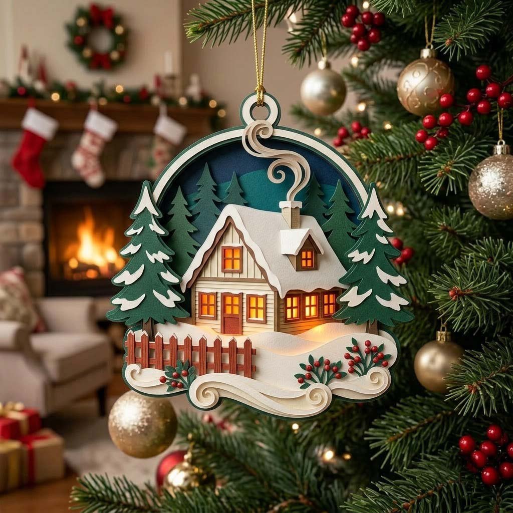 Cabin in the Pines Christmas Ornament
