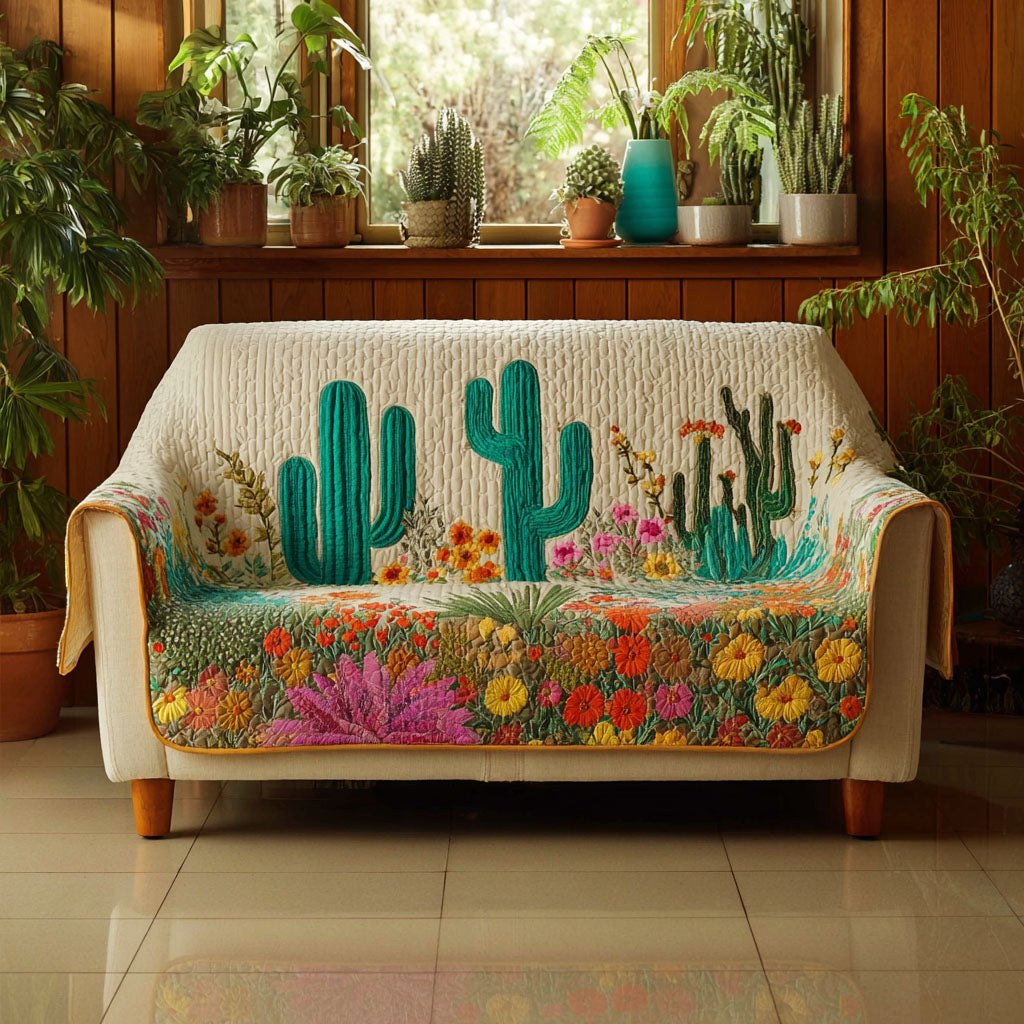 Cactus Garden on White Sofa Cover