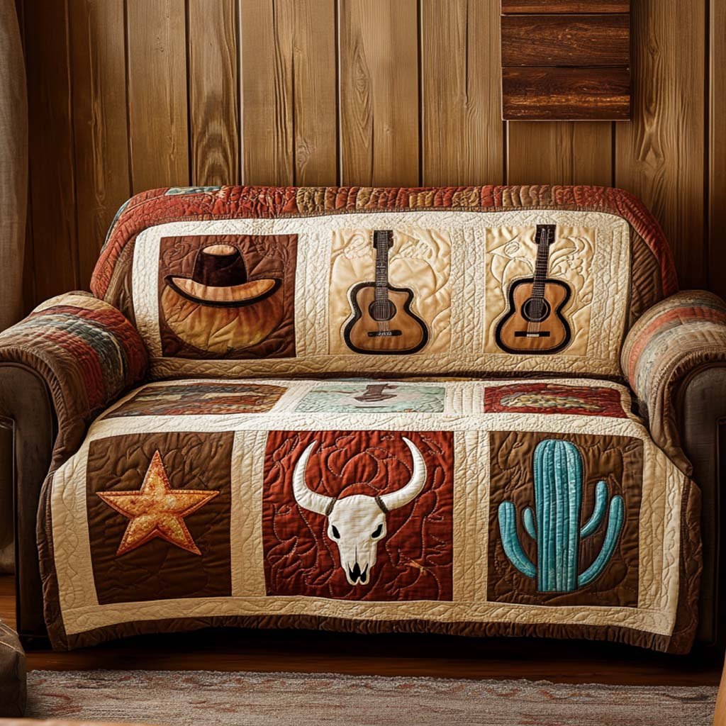 Western Guitars and Longhorn Blocks Sofa Cover