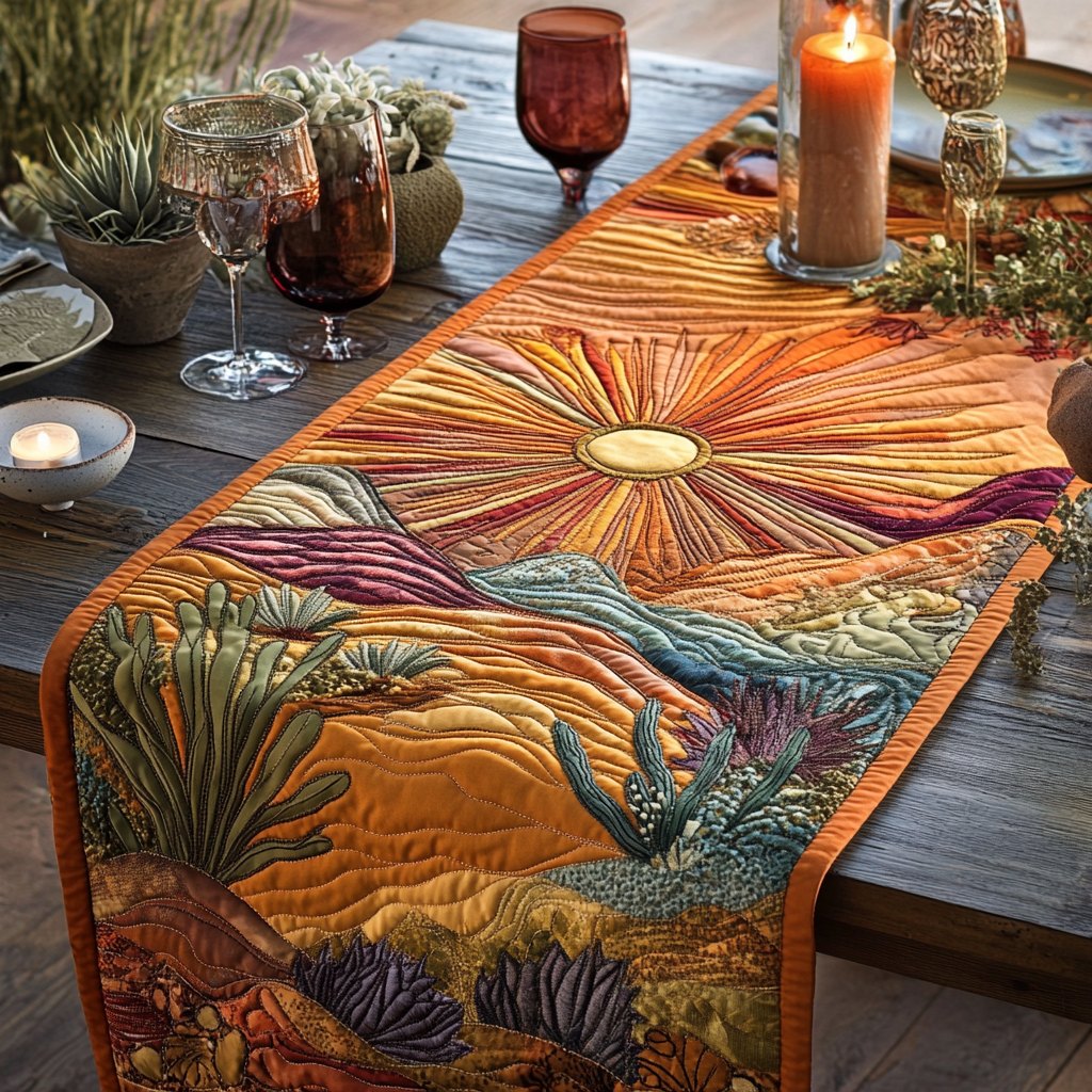 Desert Sunrise Over Golden Dunes Table Runner