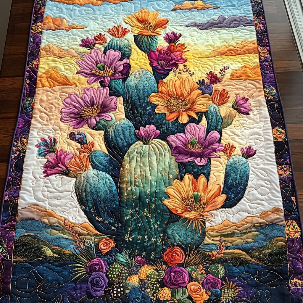 Cactus with Purple Desert Blooms Table Runner