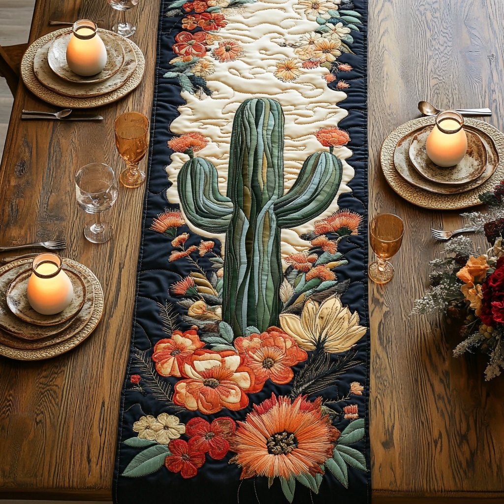 Saguaro Cactus with Desert Flowers Table Runner