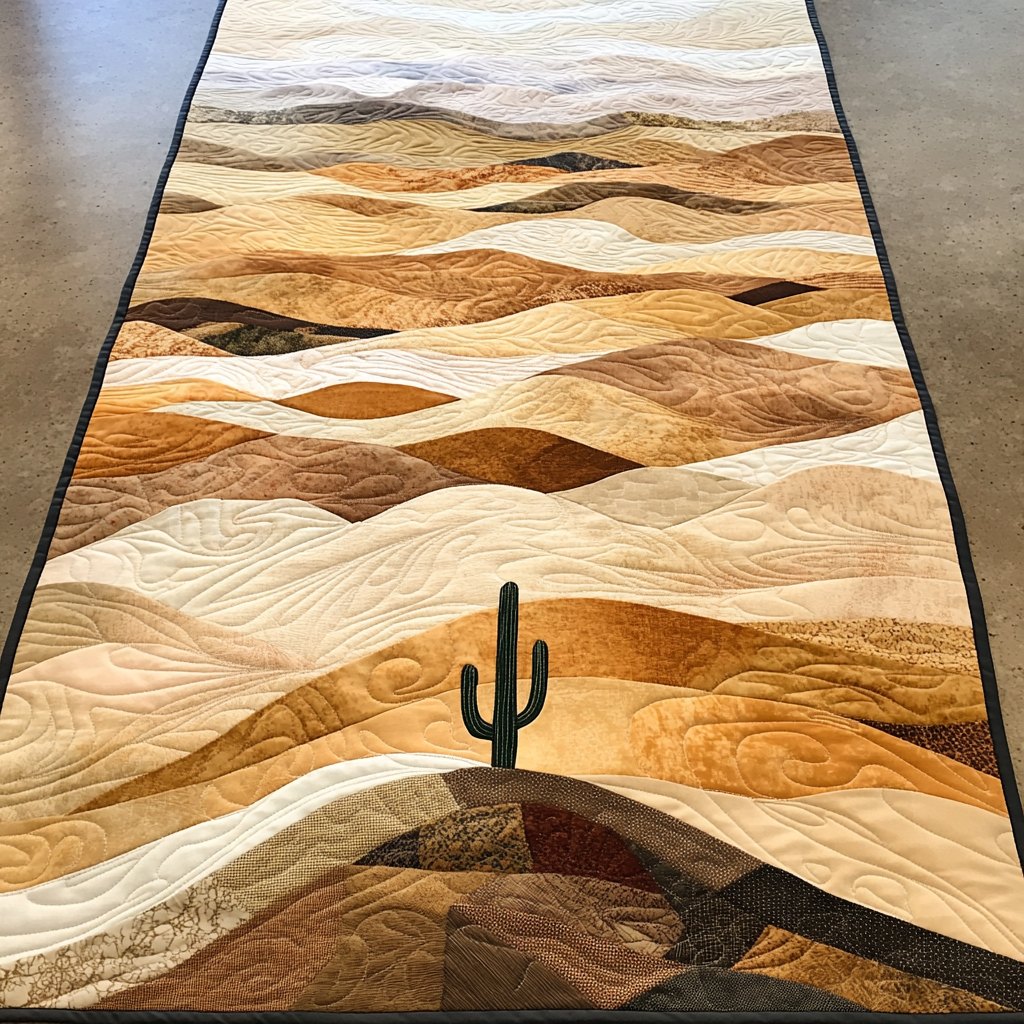 Lone Cactus on Sand Dunes Table Runner