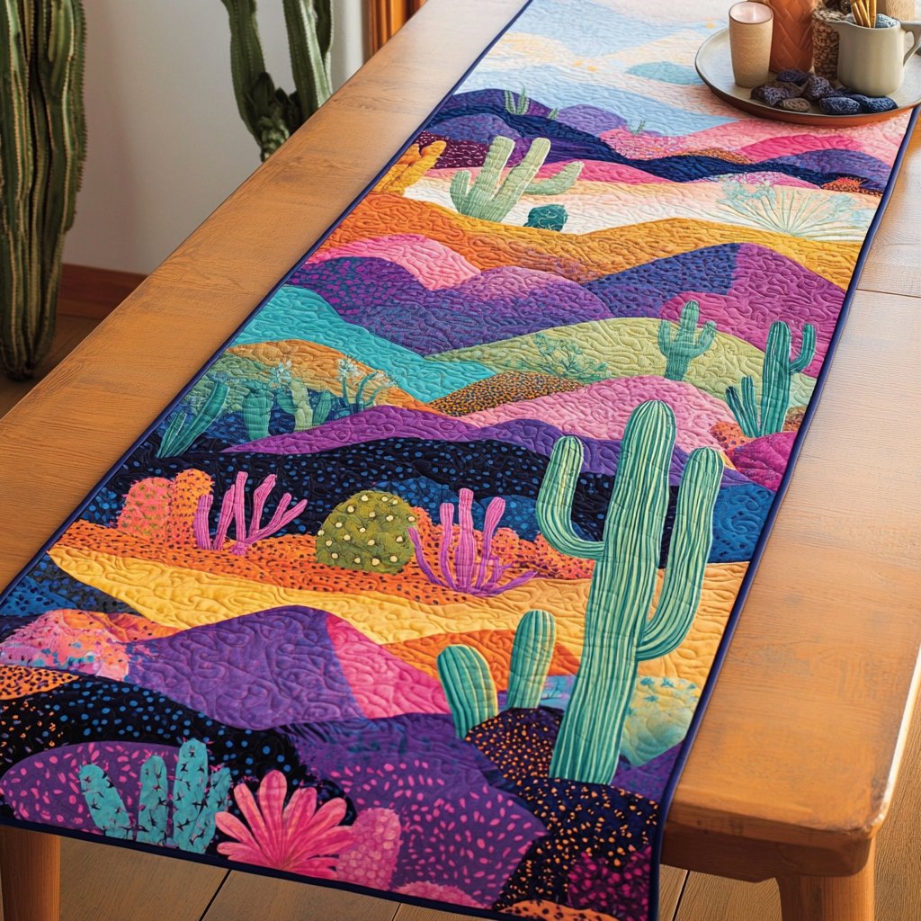 Bright Desert Hills in Purple and Teal Table Runner