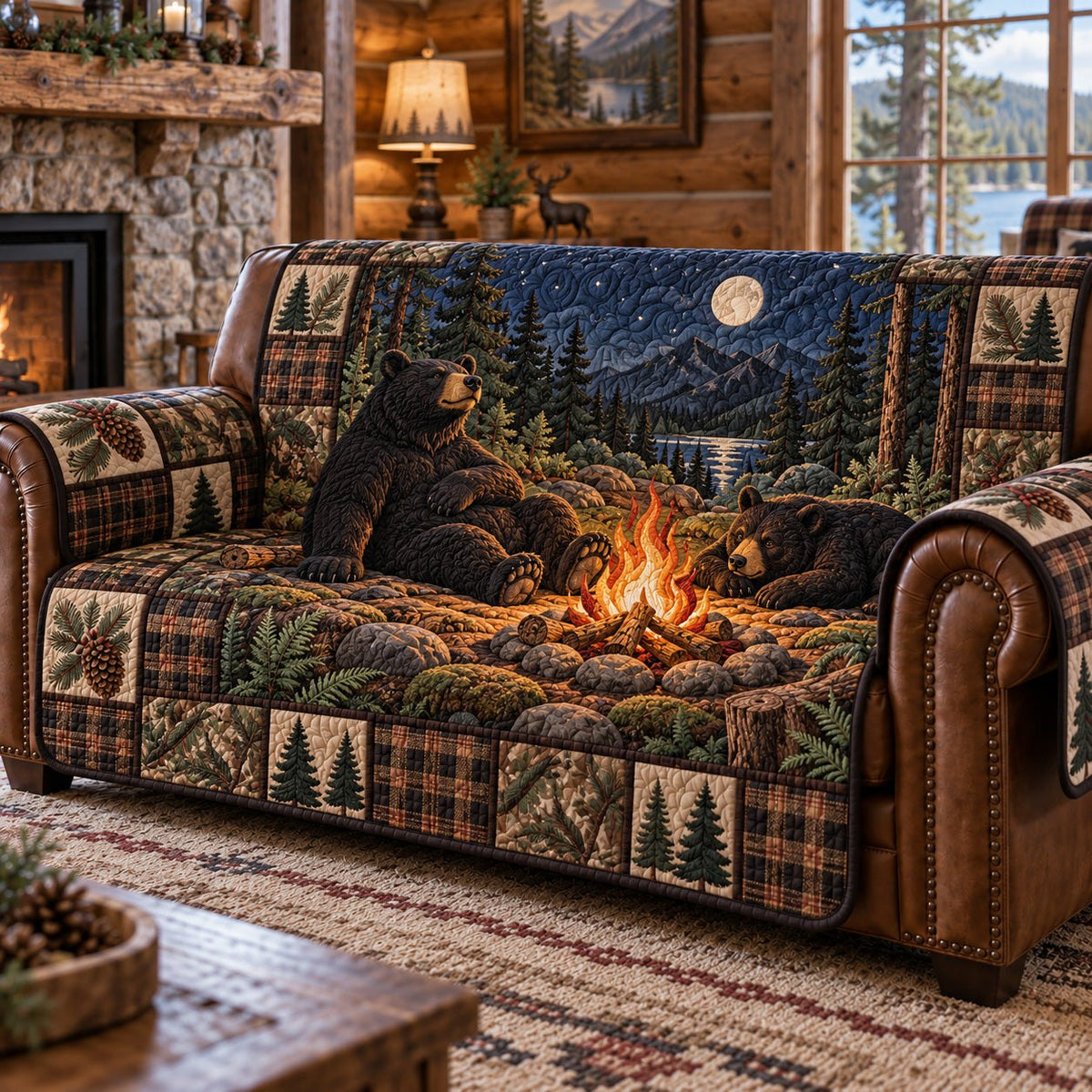 Campfire Bear Night Sofa Cover