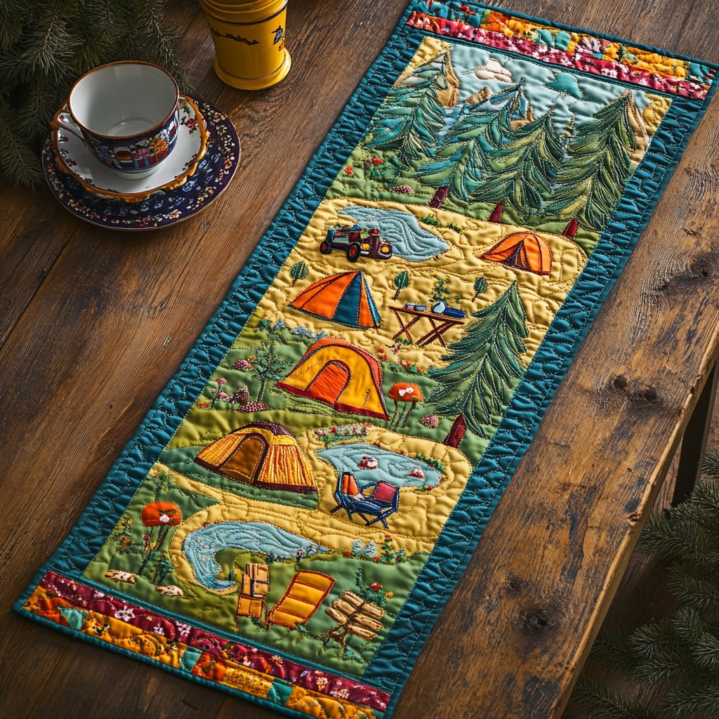 Bright Tents at the Campground Table Runner