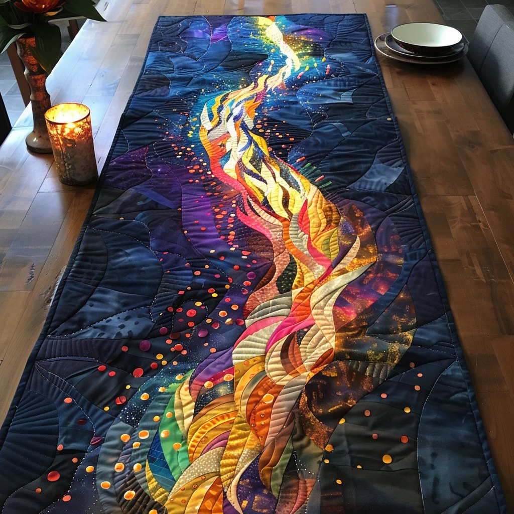 Campfire Flames on a Starry Night Table Runner