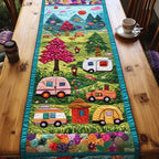 Camper Vans Among Green Trees Table Runner
