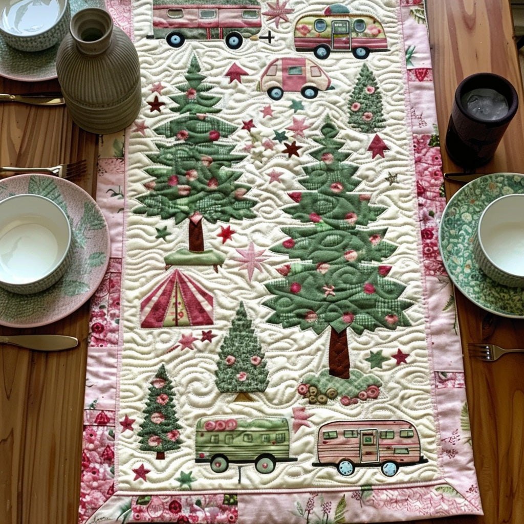 Pine Trees and Campers on Cream Table Runner