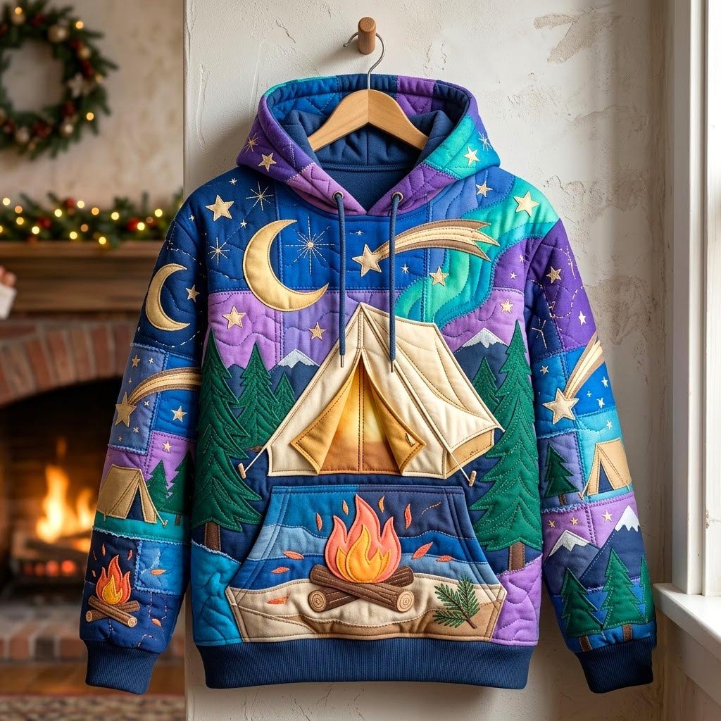 Tent Beneath the Aurora hoodie, all-over print