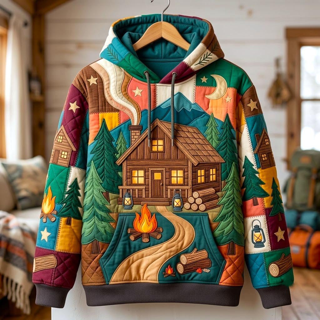 Log Cabin in the Pines hoodie, all-over print