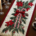 Candy Cane with Poinsettia and Bow Table Runner