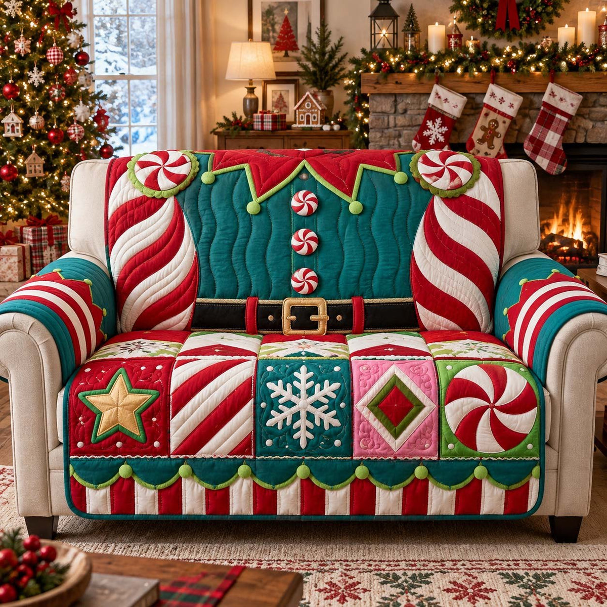 Candy Cane Elf Sofa Cover