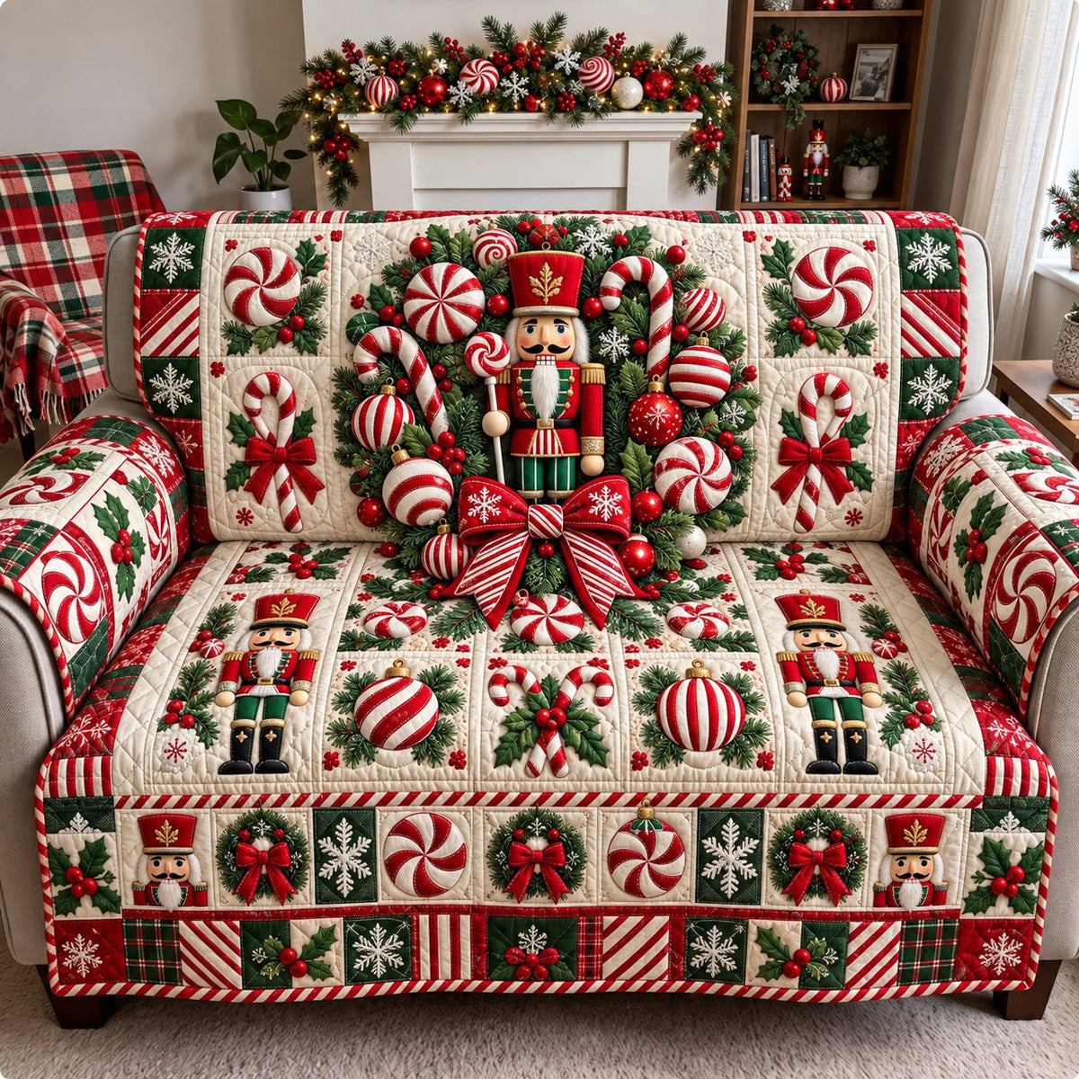 Candy Cane Nutcracker Sofa Cover