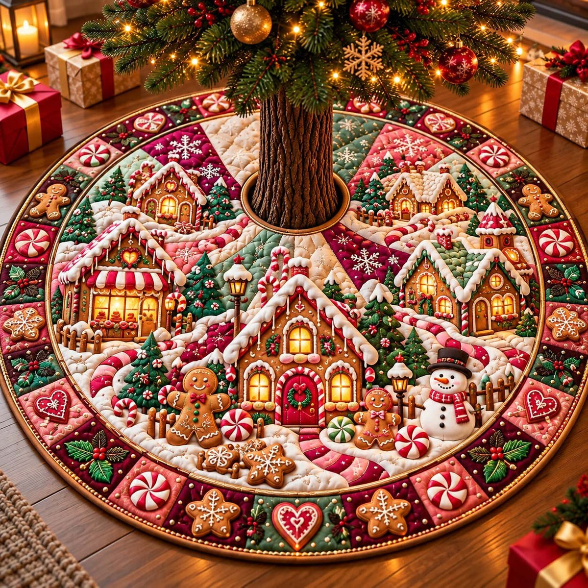 Candy Gingerbread Village Christmas Tree Skirt