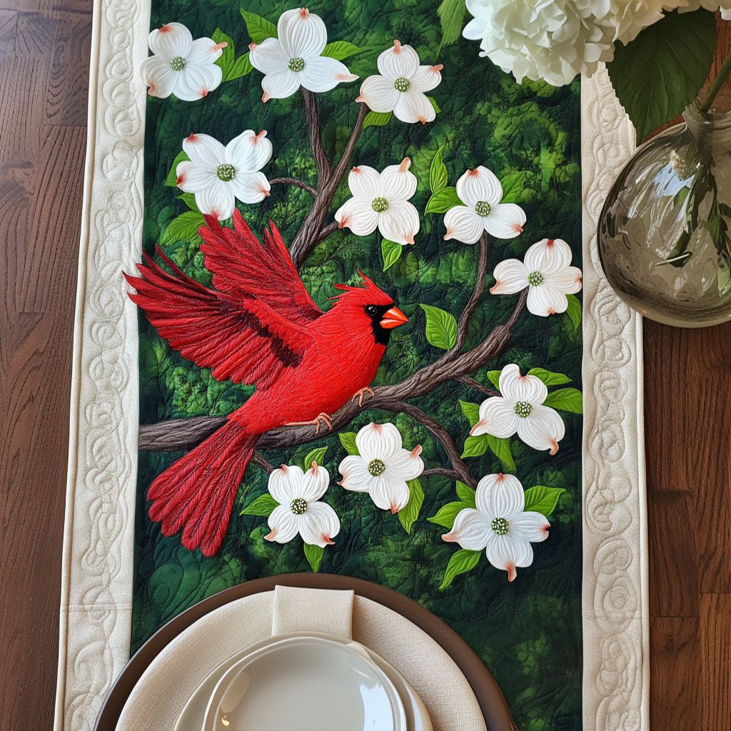 Cardinal Among White Dogwood Blooms Table Runner
