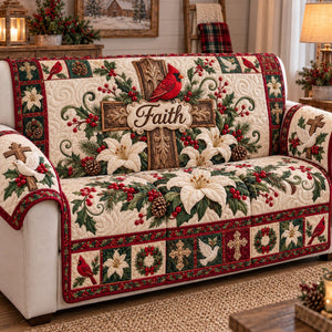Cardinal Faith Cross Lilies Sofa Cover - Made to Order