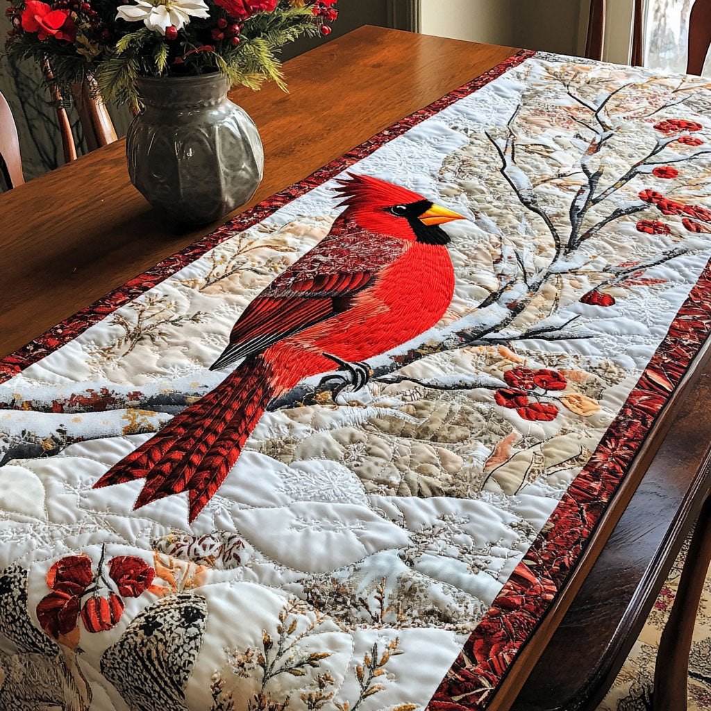 Cardinal on a Snowy Branch Table Runner