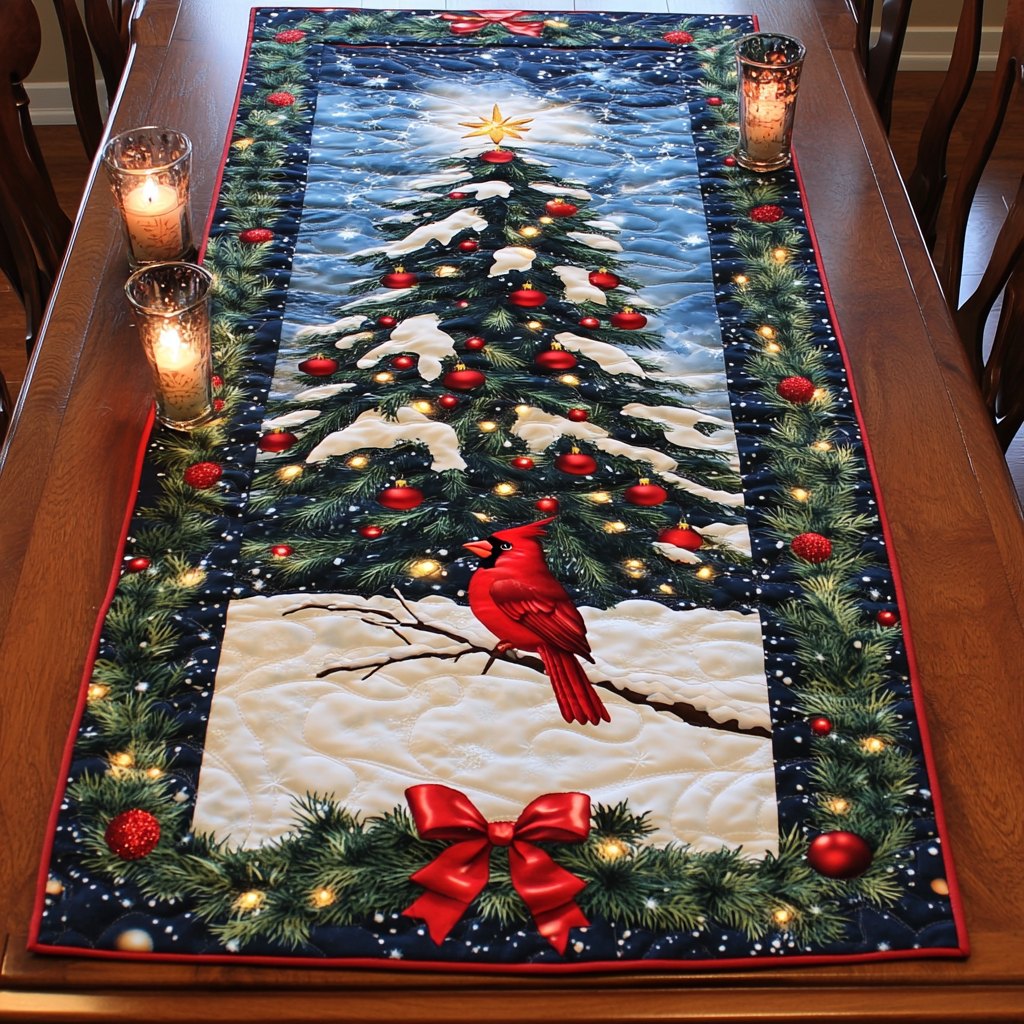 Cardinal Festive Tree Table Runner