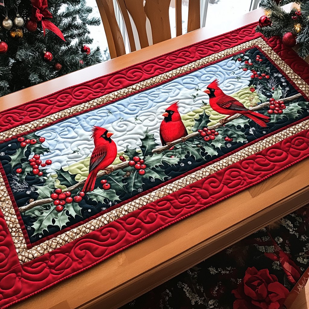 Cardinal Frosted Flight Table Runner