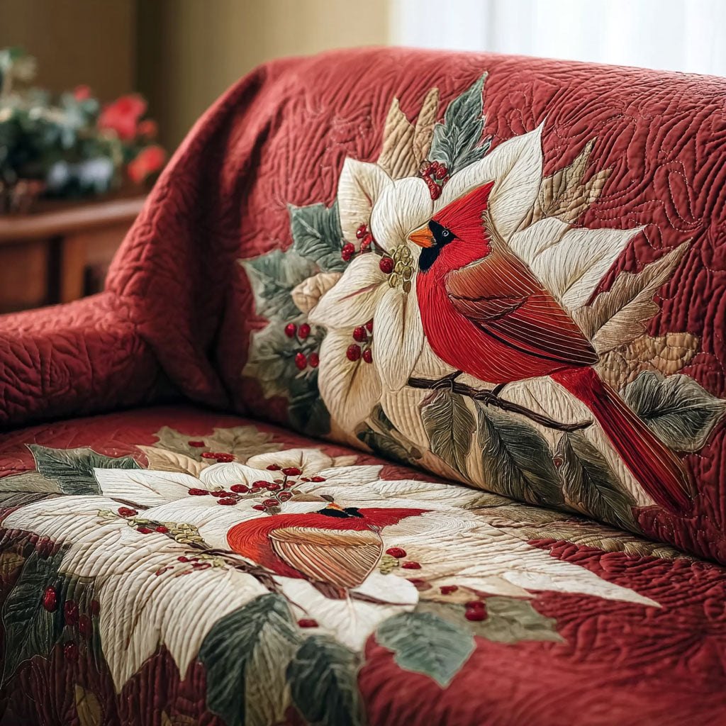 Cardinal Among White Poinsettias Sofa Cover
