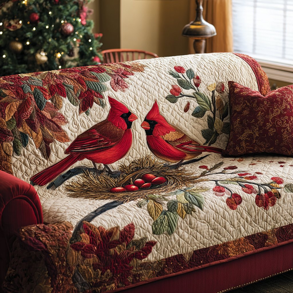 Two Cardinals Guarding the Nest Eggs Sofa Cover