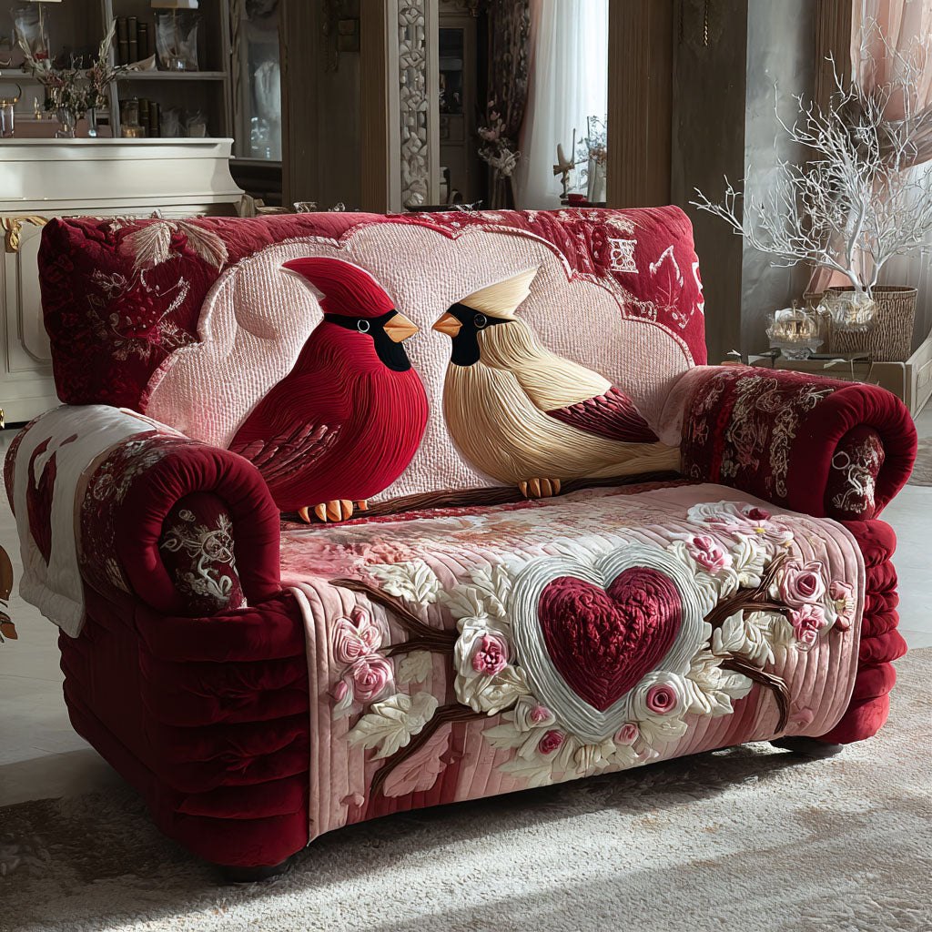 Cardinal Couple with Blush Heart Sofa Cover