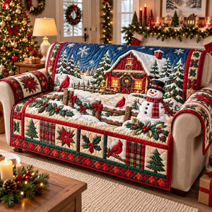 Cardinal Snowman Farmhouse Sofa Cover - Made to Order