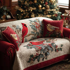 Cardinal and Winter Berry Branches Sofa Cover
