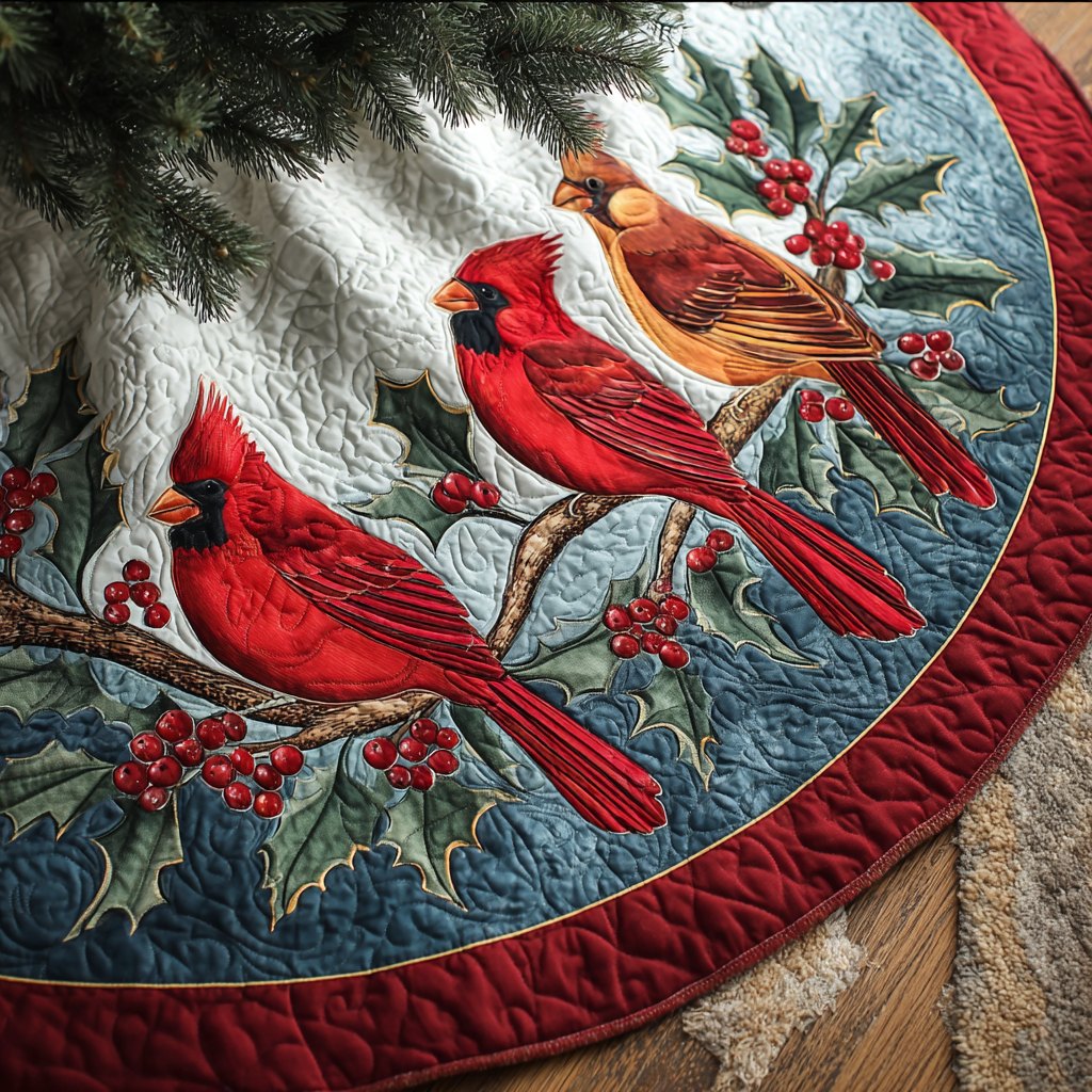 Cardinal Spirit Christmas Tree Skirt