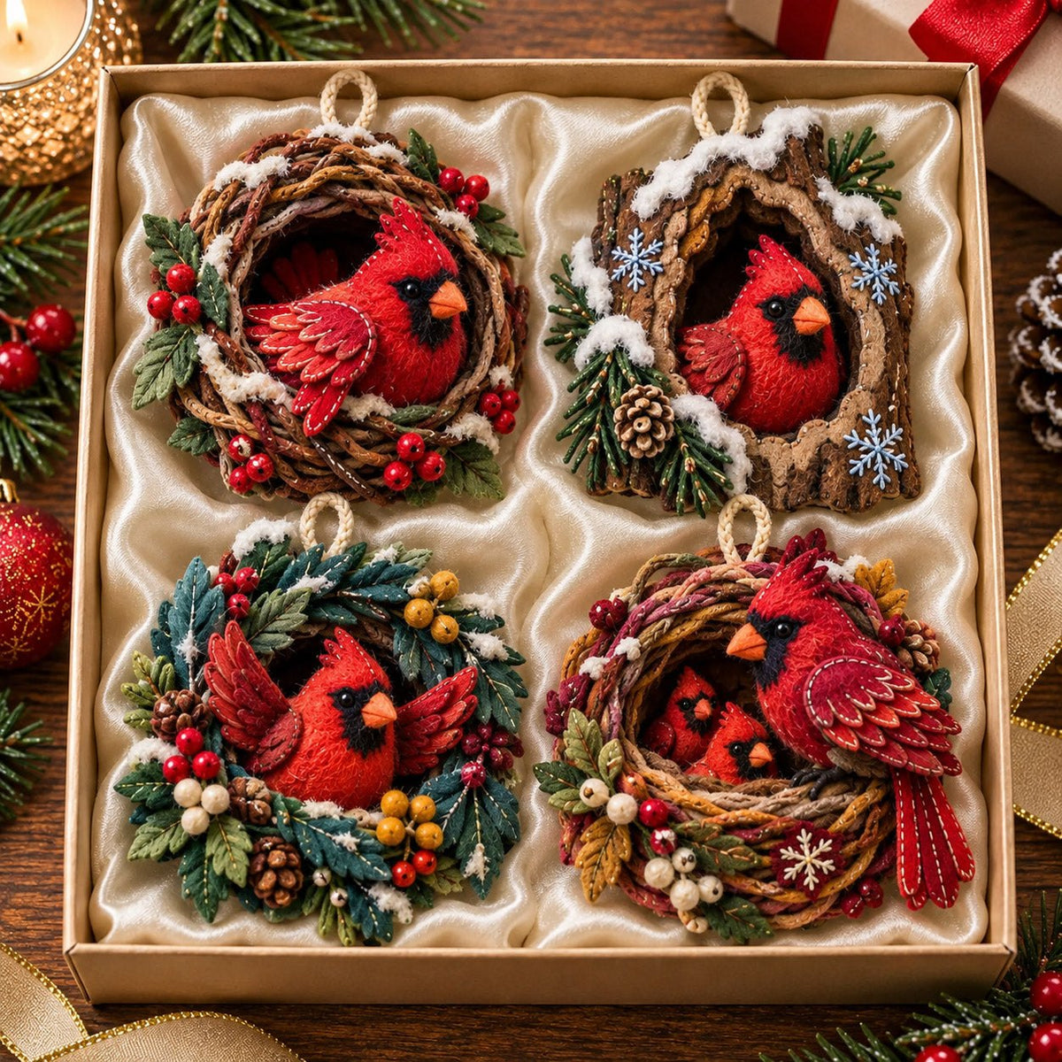 Cardinal Wreath Ornament Gift Set