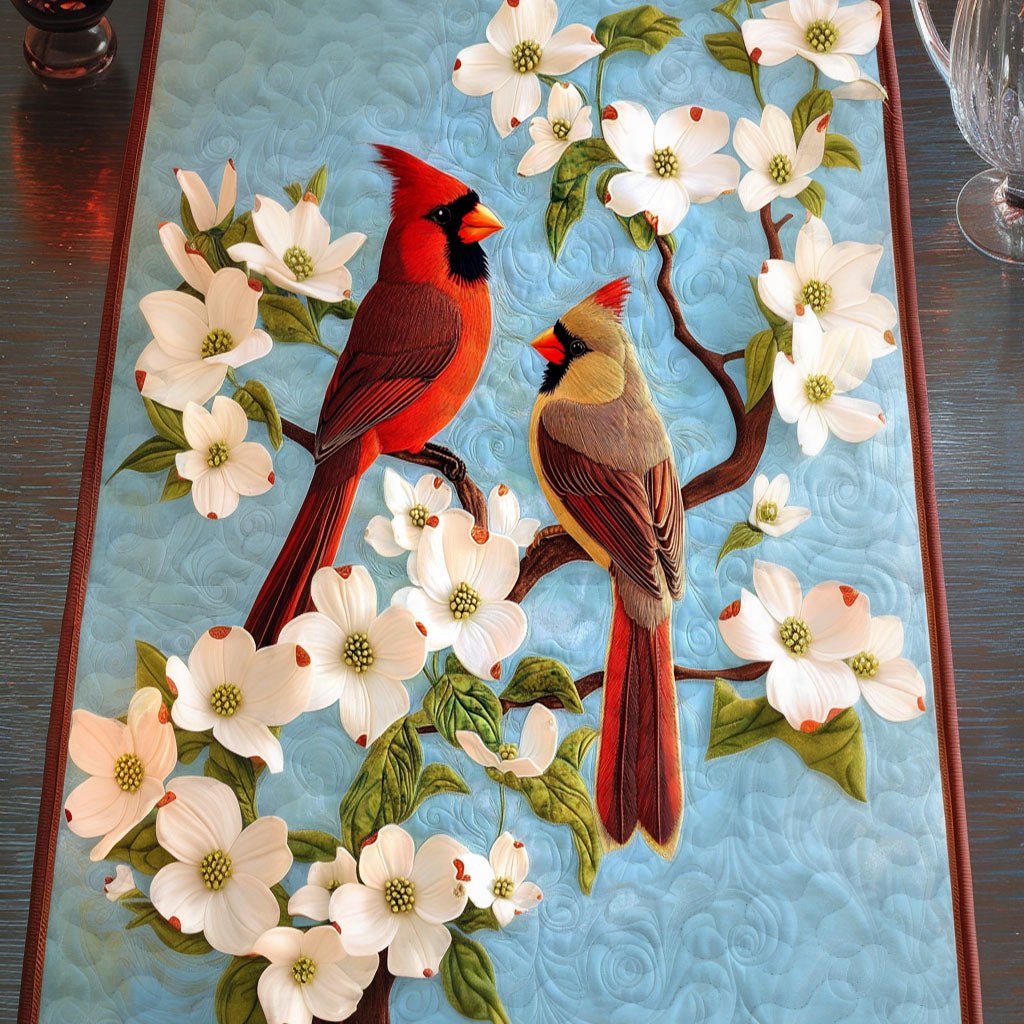 Cardinal and Flowers Table Runner