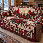 Cardinals Candlelit Poinsettia Sofa Cover
