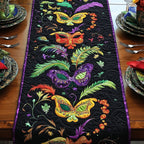 Mardi Gras Masks on Black Table Runner