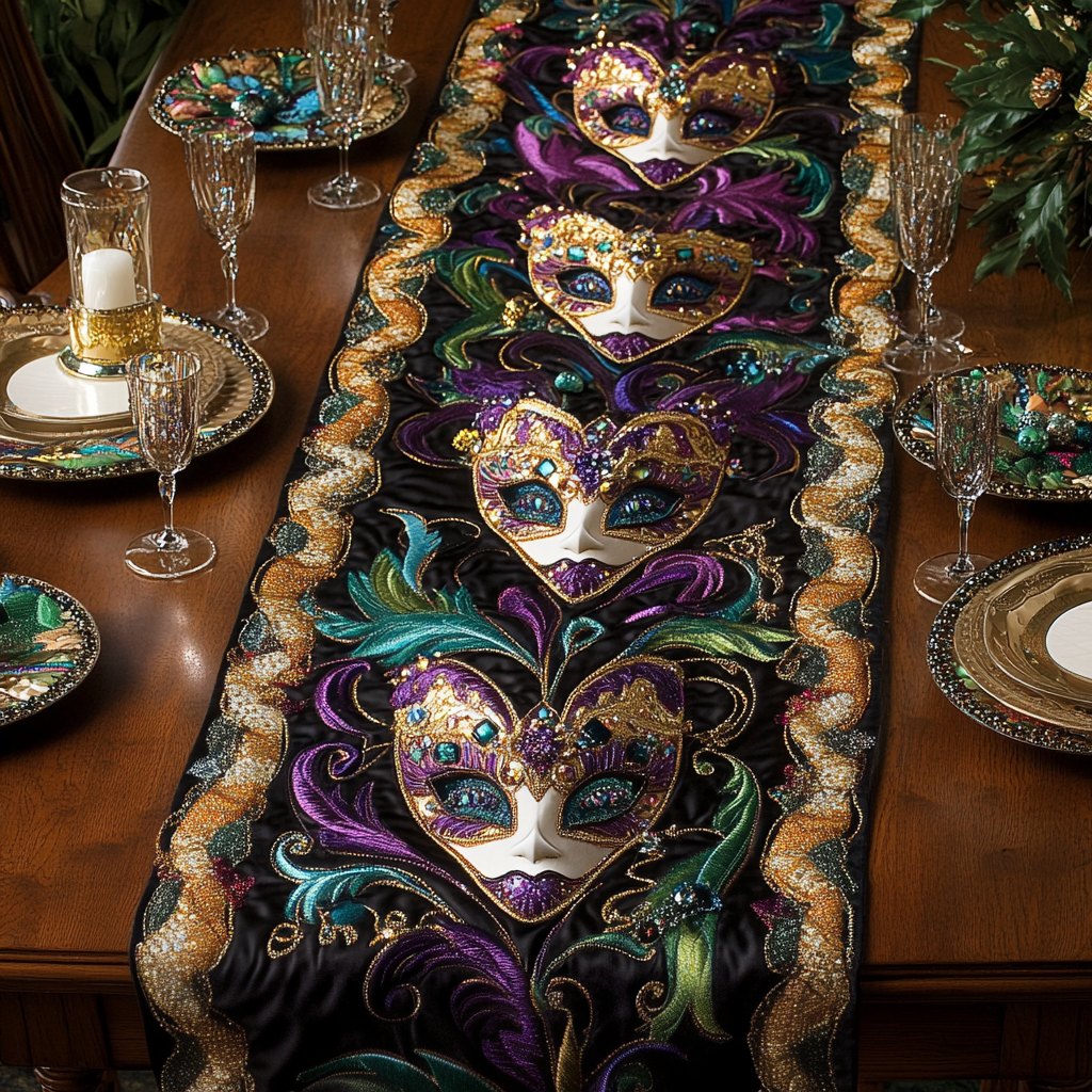 Masquerade Masks in a Heart Table Runner