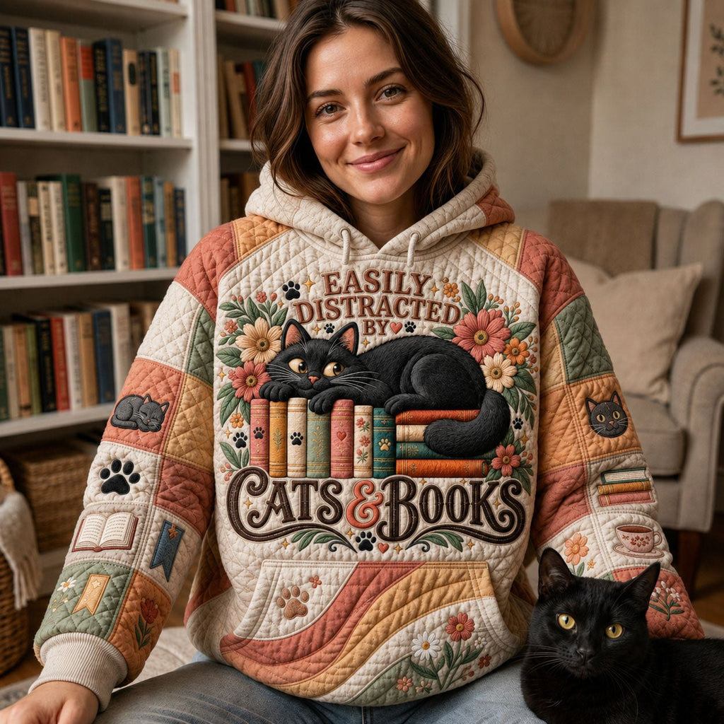 Cat and Books hoodie, all-over print