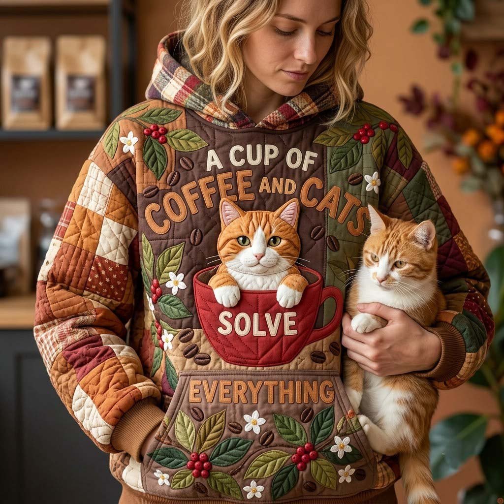 Coffee and Cats Solve Everything hoodie, all-over print