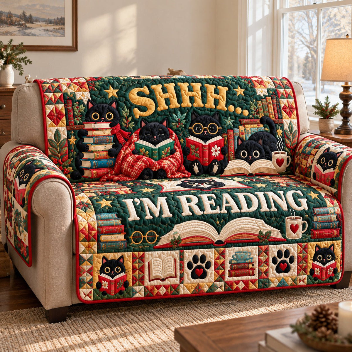 Cat Book Daydreams Sofa Cover