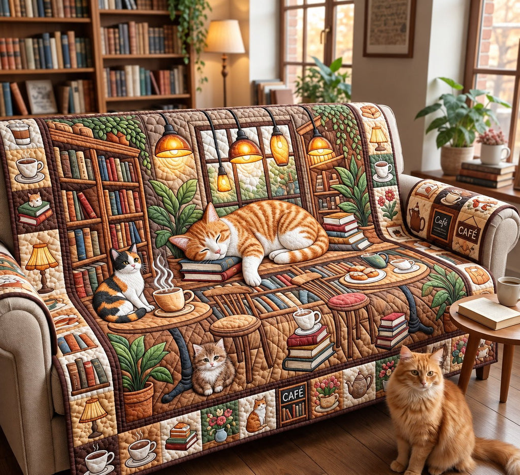 Cat Cafe Bookshop Sofa Cover