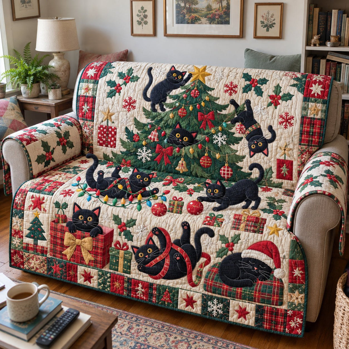 Cat Christmas Sofa Cover