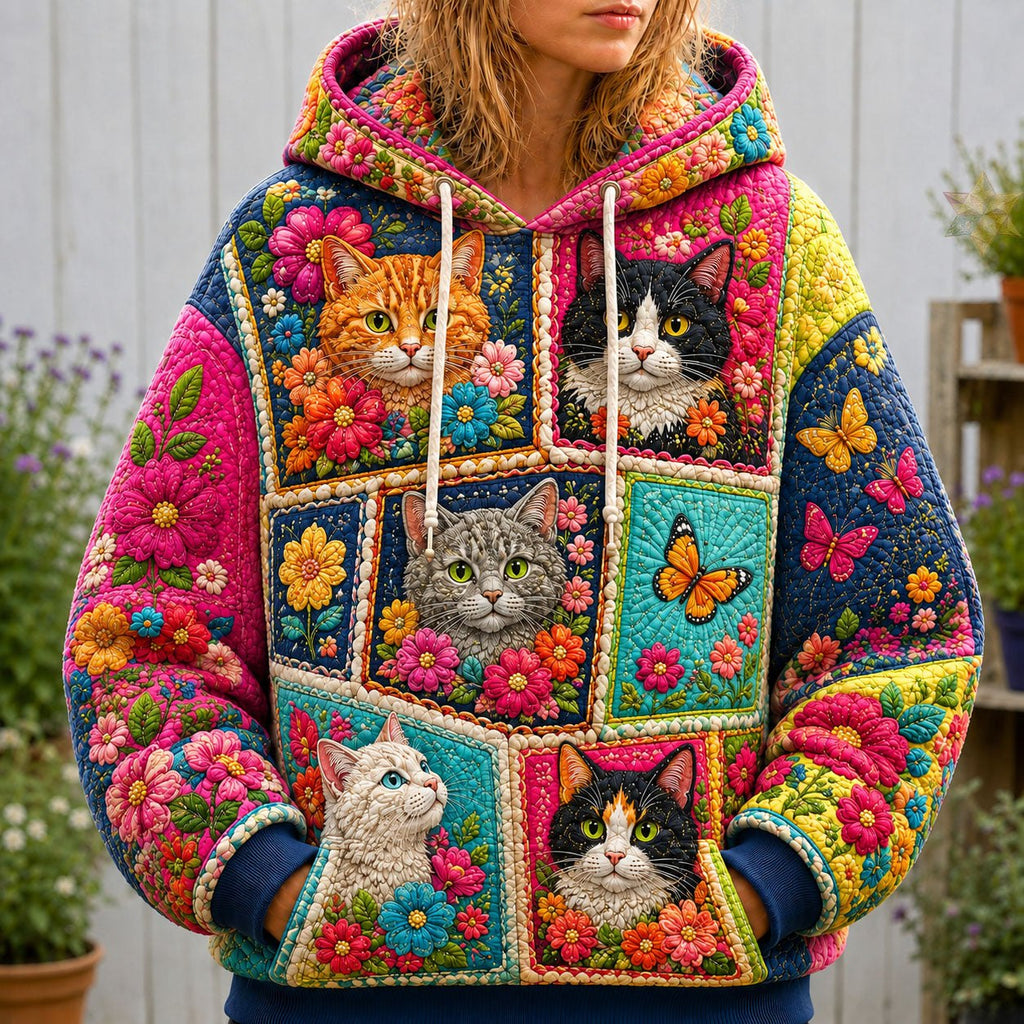 Cat Flower Patchwork hoodie, all-over print