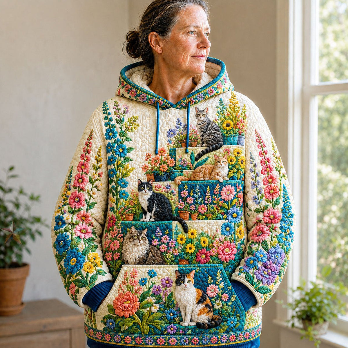 Cats In Bloom Garden hoodie, all-over print