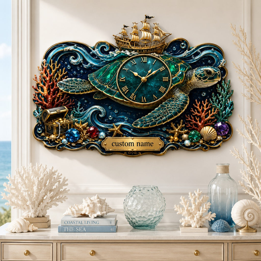 Personalized sea turtle clock — personalized with a custom name