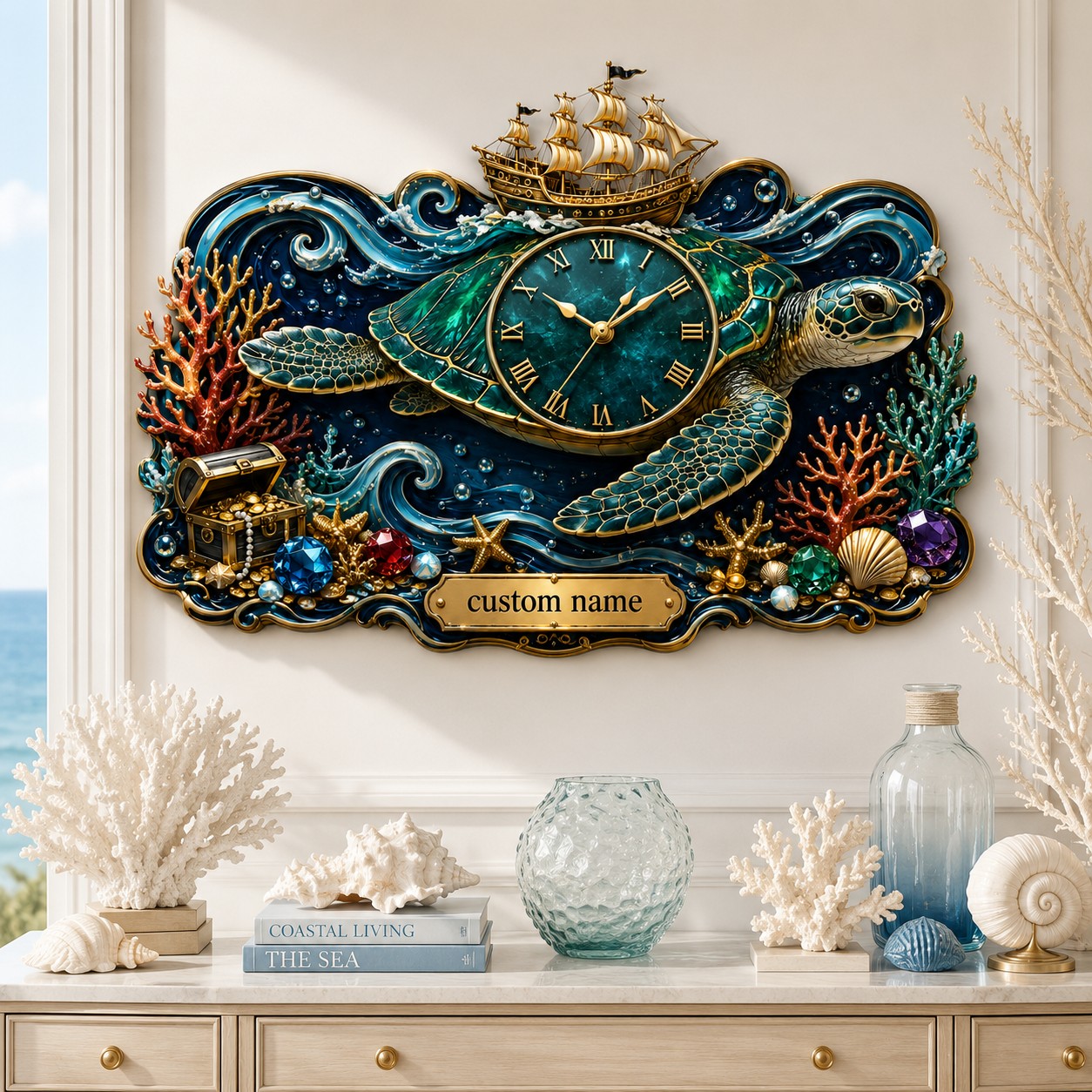 Personalized sea turtle clock — personalized with a custom name