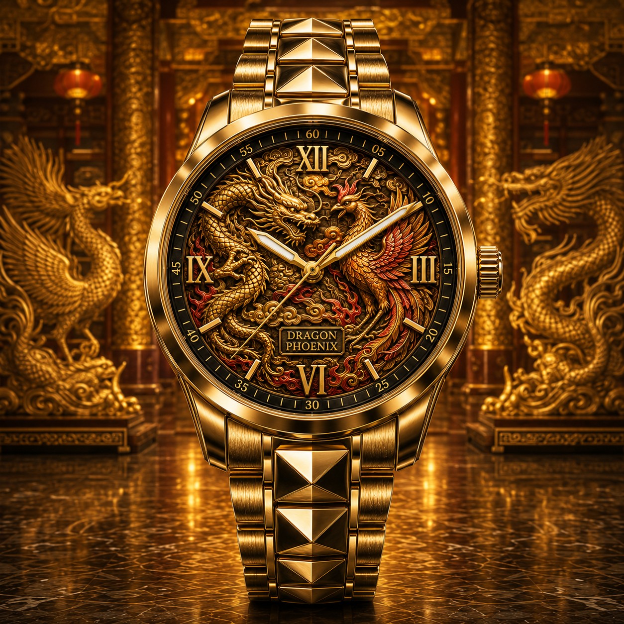 Custom Dragon Phoenix Watch — personalized with a custom name