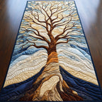 White Tree of Life on Blue Table Runner
