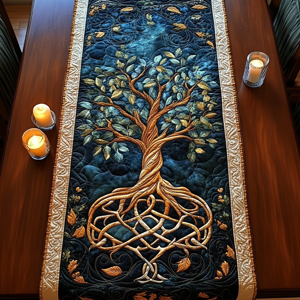 Celtic Knot Tree in Gold Table Runner