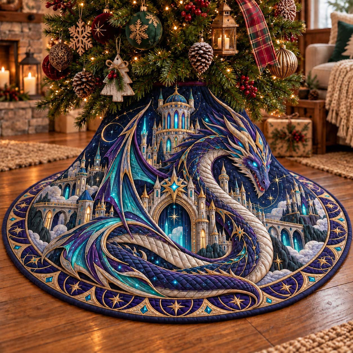 Celestial Dragon Palace Christmas Tree Skirt